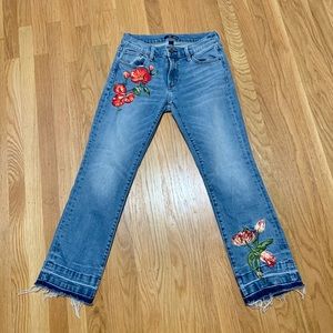 Aqua Cropped, Low-rise Jeans with flowers